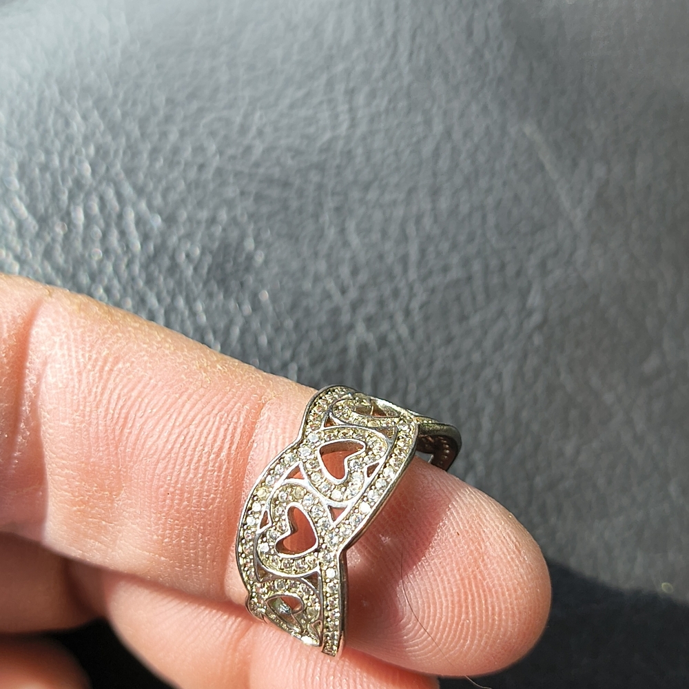 Delicate Heart Cutout Silver Ring with Sparkling Accents